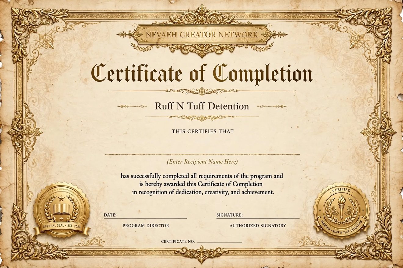 Nevaeh Creator Network Certificate of Completion — Ruff N Tuff Detention